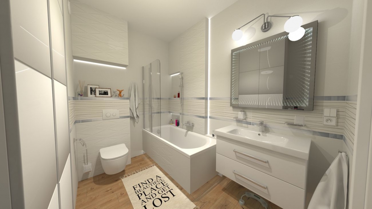 Klasyczna łazienka z wanną i parawanem nawannowym w projekcie salonu BLU Olsztyn