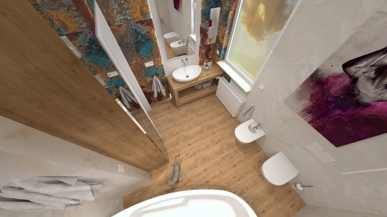 Projekt łazienki z wanną w projekcie salonu BLU Olsztyn