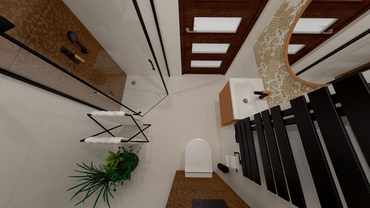 Mała łazienka z narożną kabiną prysznicową w projekcie salonu BLU Radom