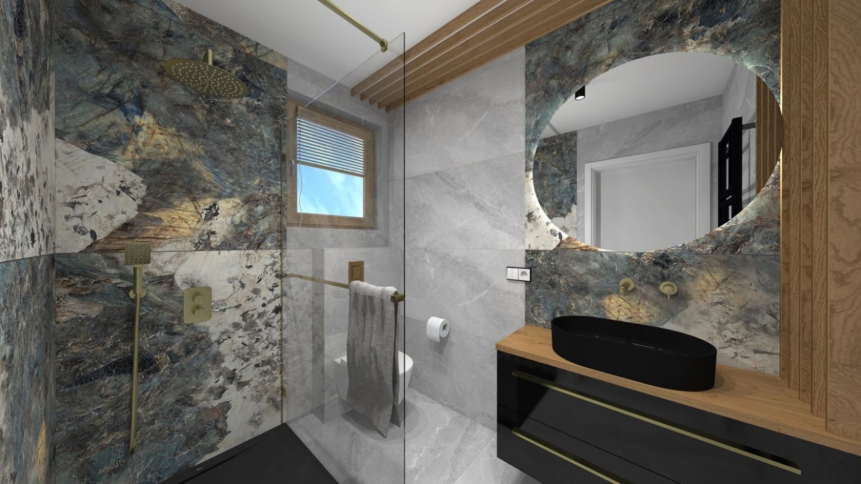 Łazienka z płytkami Tubądzin Impress  - zdjęcie od BLU salon łazienek Krosno