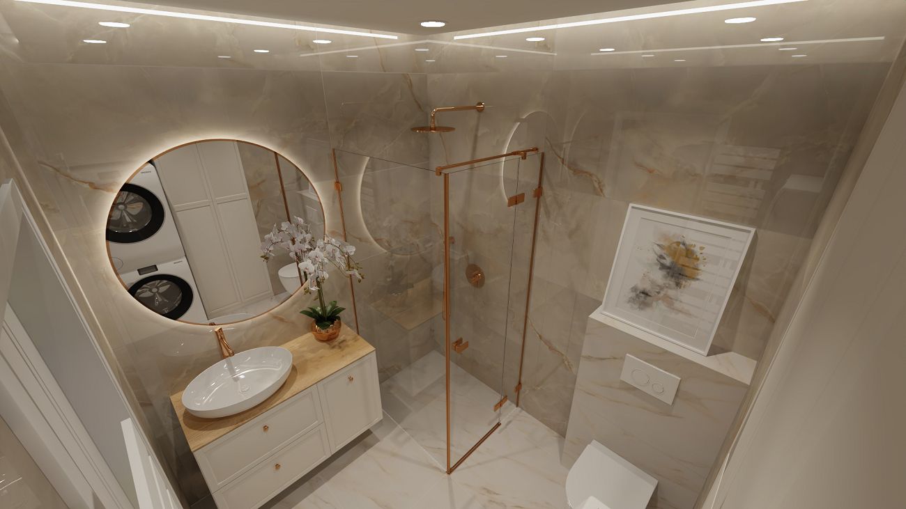 Projekt łazienki wykonany przez salon łazienek BLU Zielona Góra
