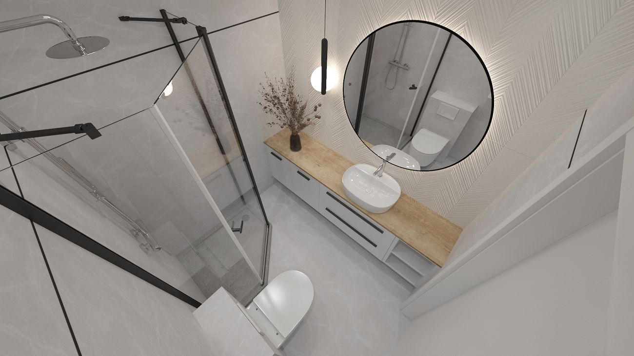 Projekt łazienki wykonany przez salon łazienek BLU Zielona Góra
