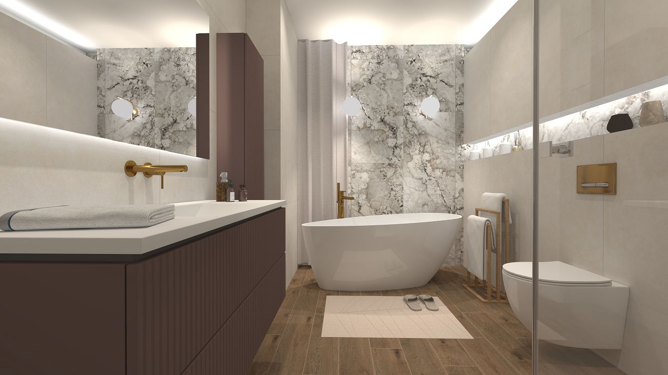 Projekt łazienki wykonany przez salon łazienek BLU Kalisz