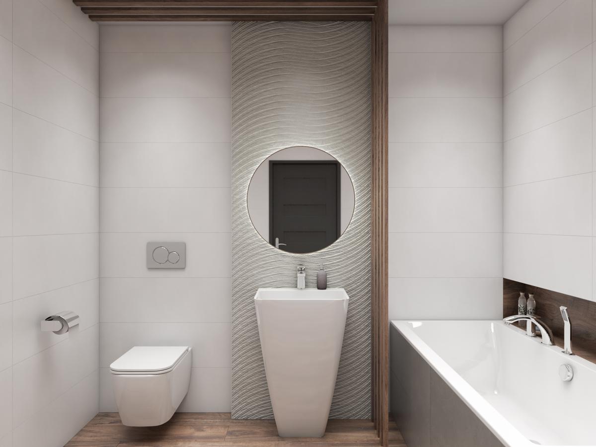 Aranżacja biało-szarej łazienki z domieszką brązu - BLU Salony Łazienek