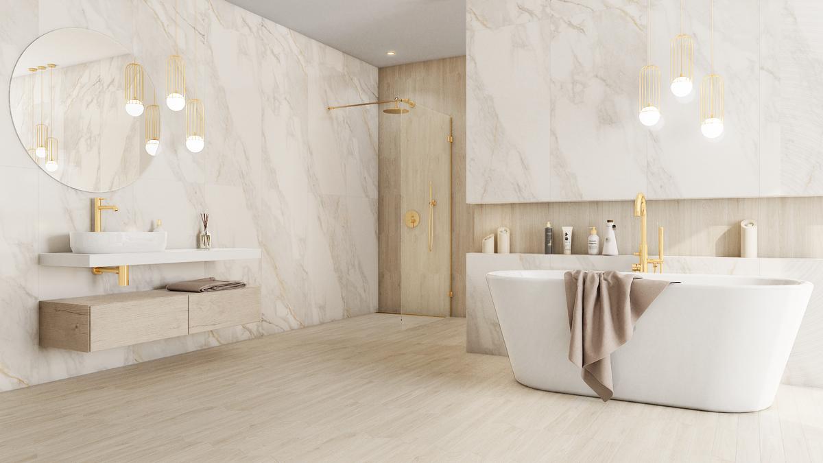 Aranżacja łazienki w stylu maksymalistycznym Azario Chevron Nordic - BLU Salony Łazienek