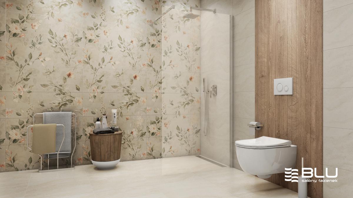 Beżowa łagodność w łazience z płytkami Azario Pravia - BLU Salony Łazienek