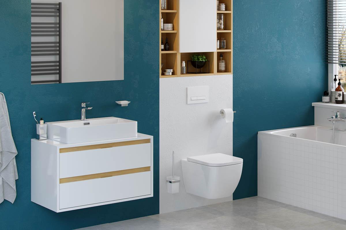 Biało-niebieska łazienka z meblami Excellent - BLU Salony Łazienek