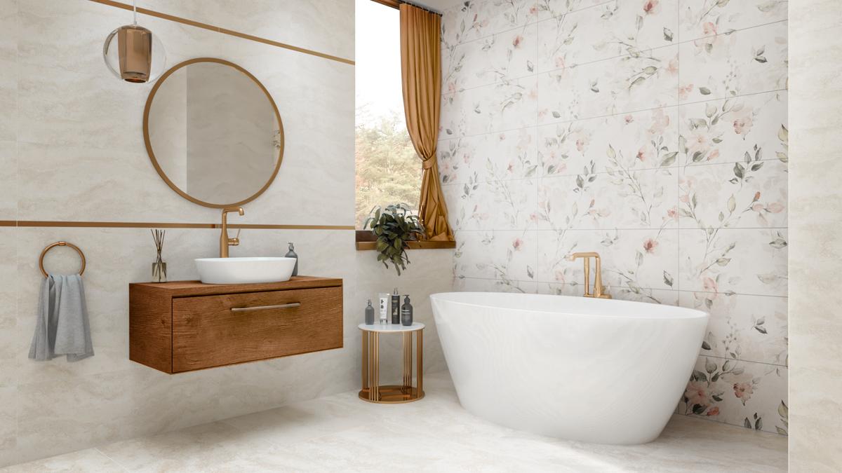 Florystyczna łazienka z płytkami Azario Pravia - BLU Salony Łazienek