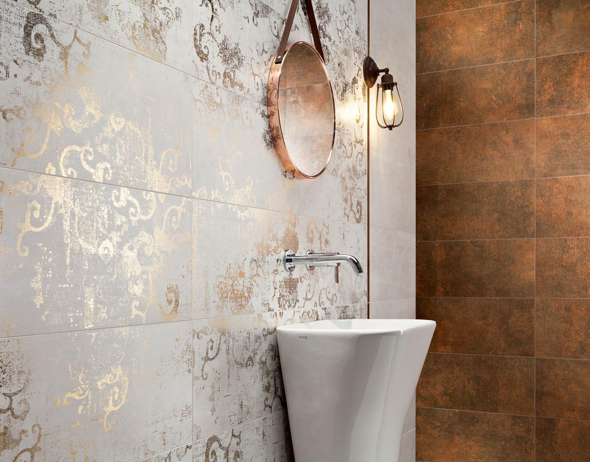 Nieszablonowa aranżacja łazienki z dekorem ściennym Tubądzin Terraform - BLU Salony Łazienek