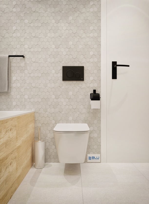 Podwieszana miska WC IÖ Arnoy w łazience w stylu skandynawskim