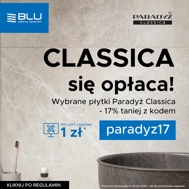 Kod rabatowy Paradyż Classica -17% kwiecień 2026