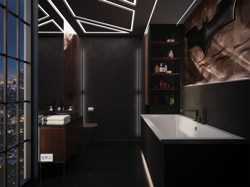 Ciemna łazienka inspirowana Batmanem