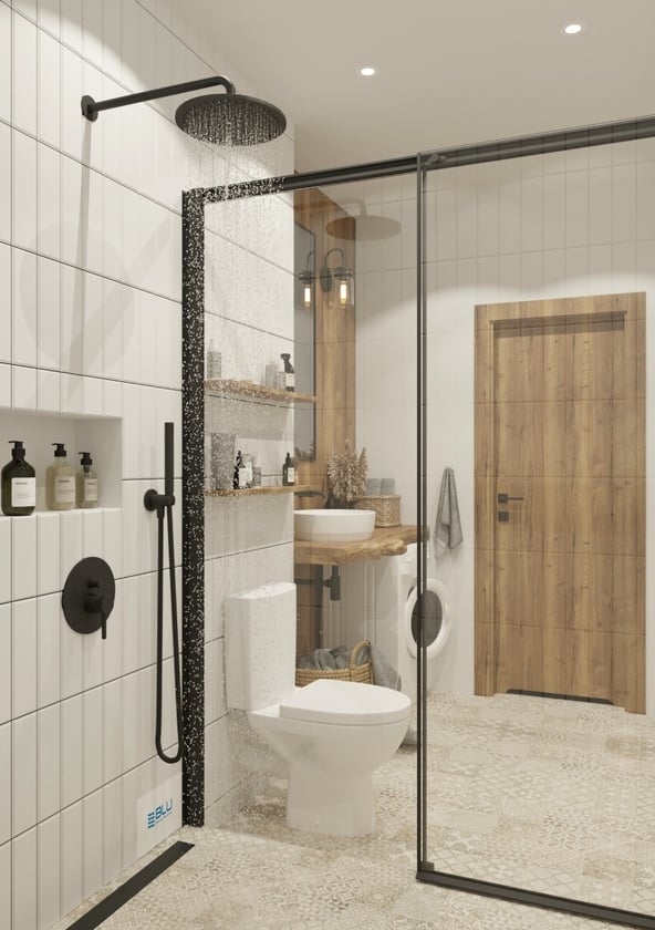 Aranżacja rustykalnej łazienki z kabiną prysznicową IÖ Larso