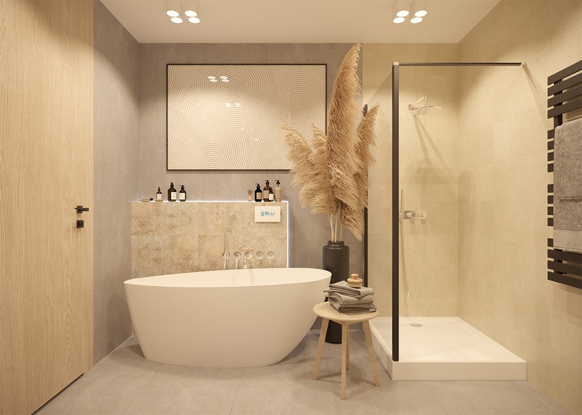 Szaro - beżowa łazienka w stylu rustykalnym
